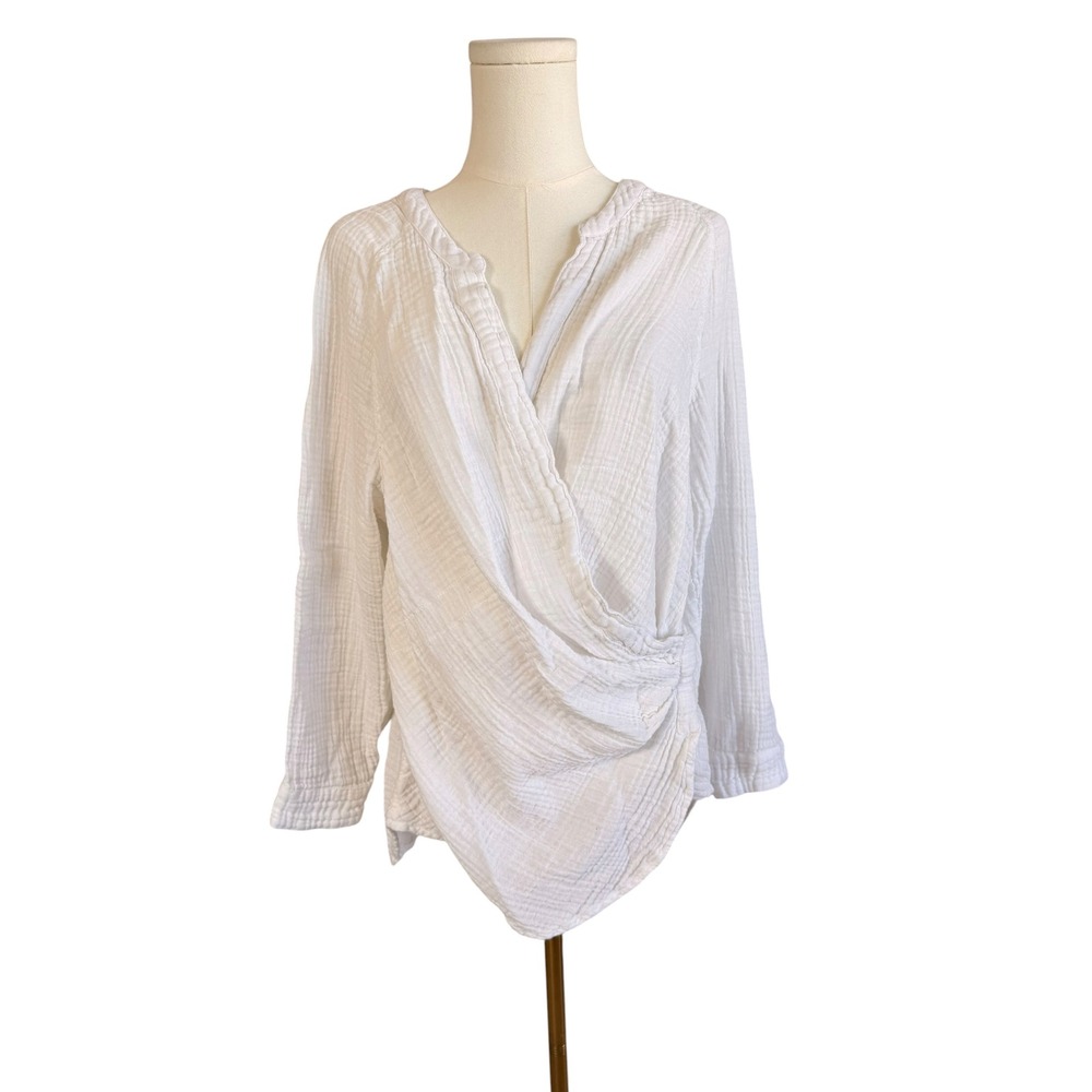 We The Free Free People White Gauze Cotton Wrap Top Long Sleeve Blouse Small